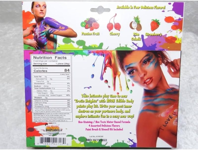 Turn intimate moments into sensual, gourmet works of art with 4-flavor edible body paint.