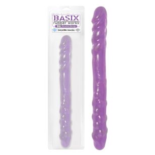 Discover the ultimate pleasure with the Basix Rubber Works 16" purple double dildo.