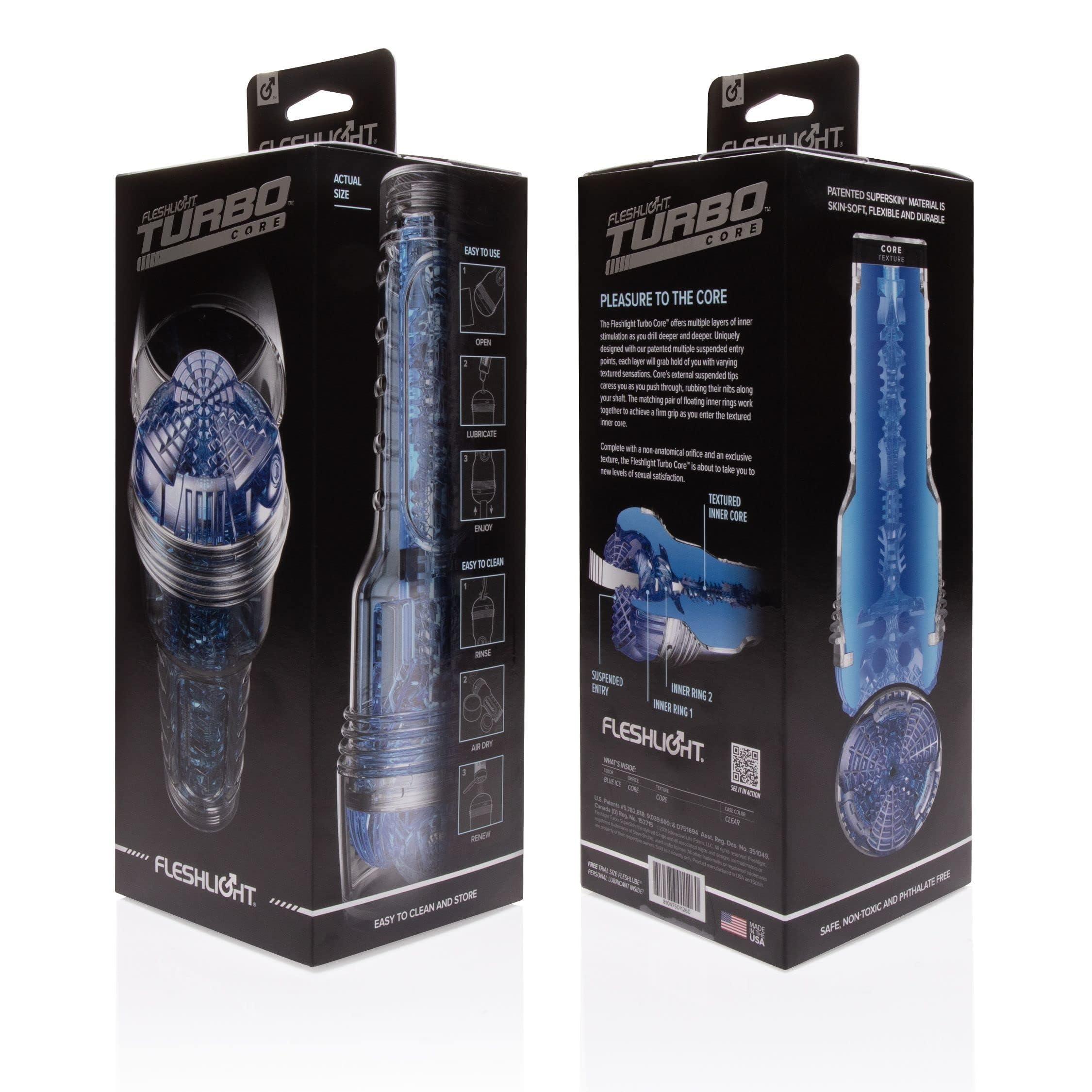 Fleshlight Turbo Blue Ice Male Masturbator – adjustable suction, unique texture, and intense sensations