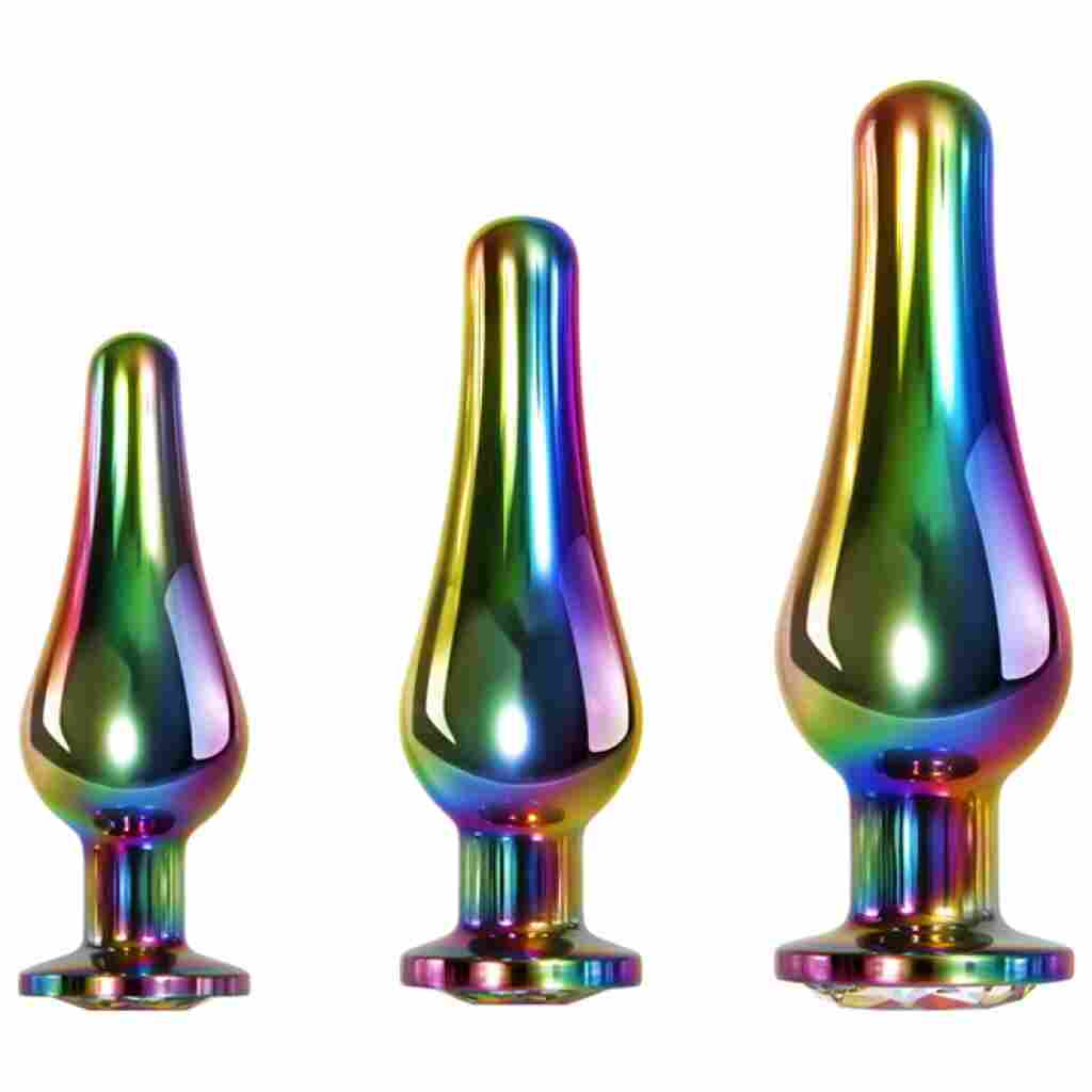 Ensemble dildo anal Rainbow en métal avec trois dimension 