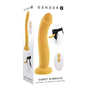 Sweet Embrace penis belt (strap-on). Sweet Embrace penis belt (strap-on) in suede and leather with Velcro closure for belt. Two separately controlled motors.