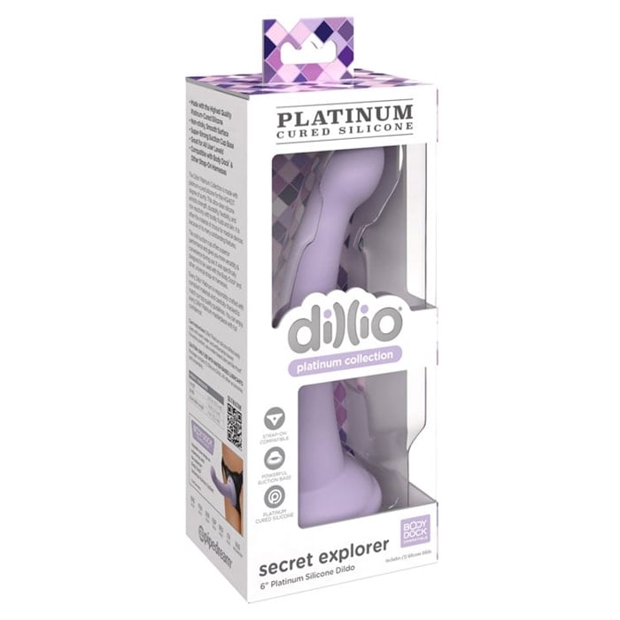 Dildo Dillio Platinum Secret Explorer (6 pouces/17.2 cm). Le dildo Dillio Platinum Secret Explorer est fabriqué avec du silicone durci au platine de la plus haute qualité et une base de ventouse ultra-résistante.