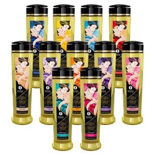 Shunga erotic massage oil available in 12 fragrances