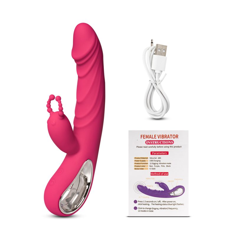 Vibrateur double action chauffant Pinky avec cable USB