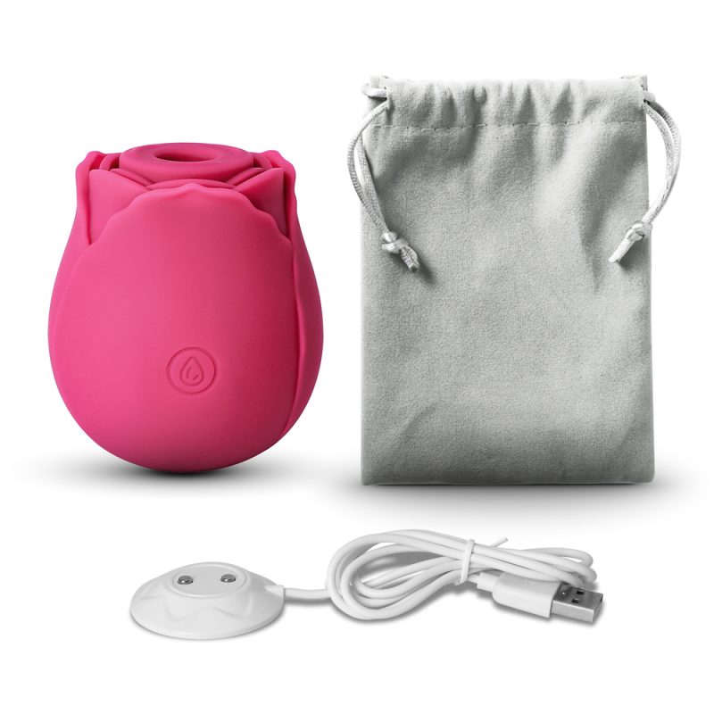 Red rose clitoral stimulator with pouch and wire for charging