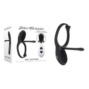 Vibrating penis ring Mr. Rechargeable silicone tickler with remote control.