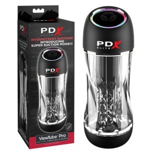 Rechargeable PDX Elite Viewtube Pro vibrating masturbator with suction.