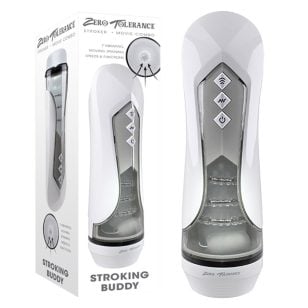 Rechargeable Stroking Buddy vibrating masturbator with up and down movement for maximum sensation.