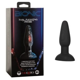 Bionic double pulsating anal vibrator in black silicone.