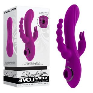 Fourgasm rechargeable multifunction silicone vibrator.