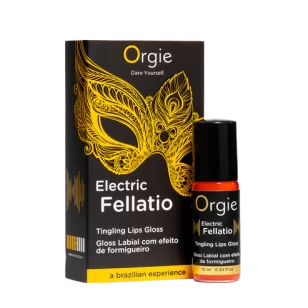 Electric Vibrating Fellatio lip gloss with Orgie flavor.