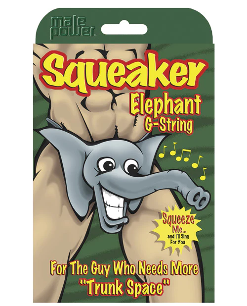 Le string fantaisie Squeaker Elephant comprend des yeux écarquillés et des oreilles d'éléphant