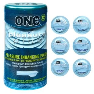 One Pleasure condom lubricated with silicone.
