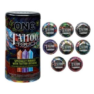 Pack of 12 One Tatoo Touch condoms with rib.