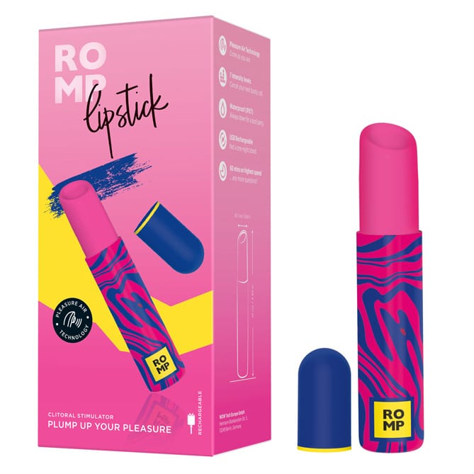 Compact mais puissant, ROMP Lipstick est un stimulateur clitoridien avec Pleasure Air.