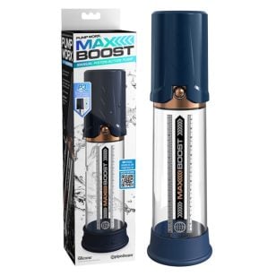 Découvrez la puissance de résultats rapides et fiables avec la pompe à pénis Max Boost Blue/Copper.