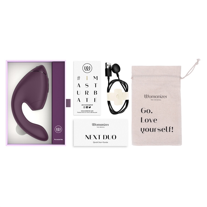 Womanizer Duo 2 with USB charging cable.