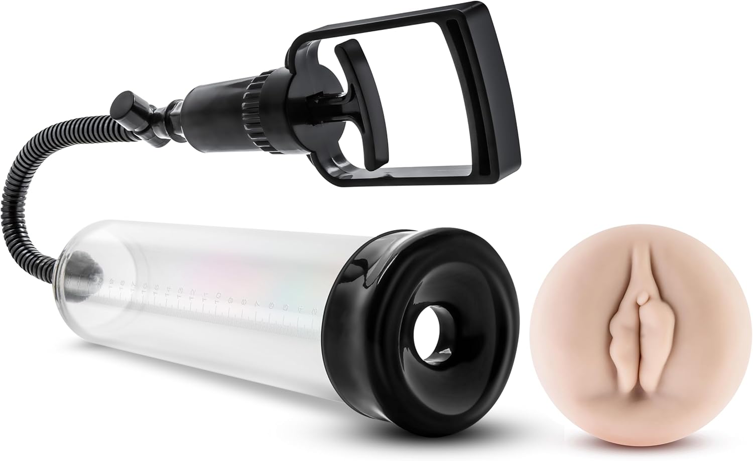 Penis pump with two interchangeable soft sleeves to vary the sensations.