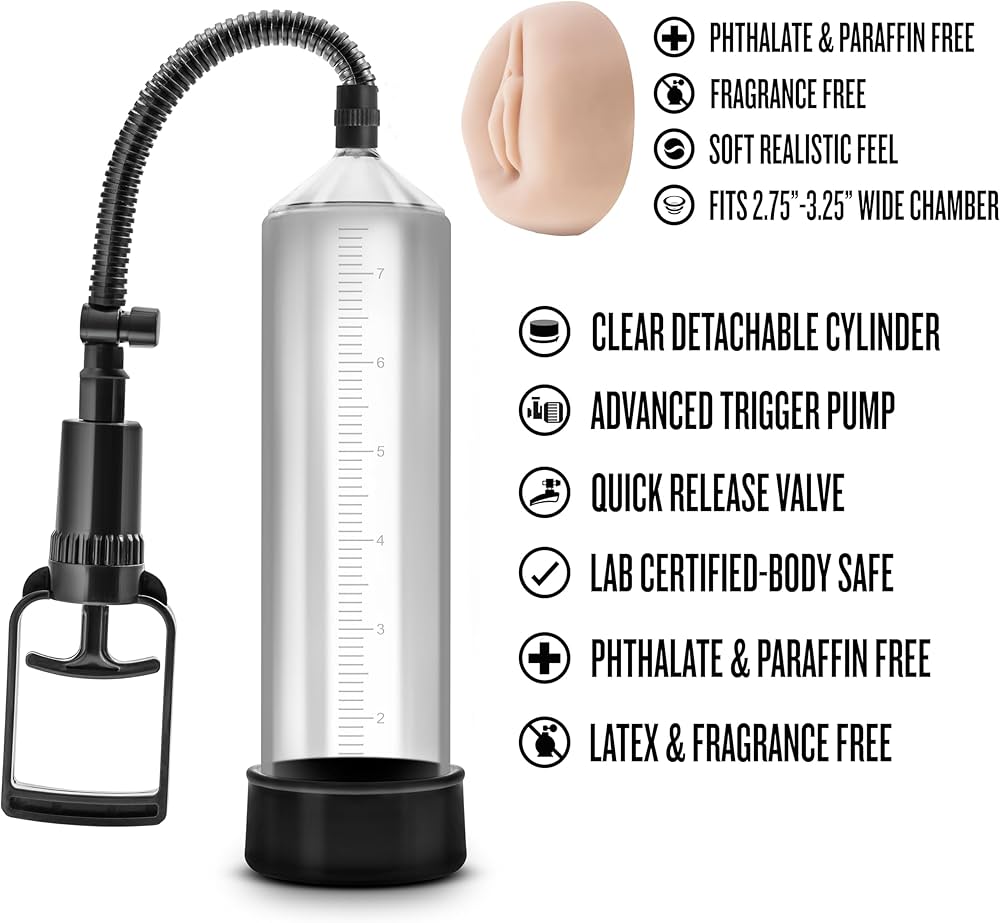 The VX5 Performance penis pump is distinguished by its transparent, high-strength polycarbonate cylinder.