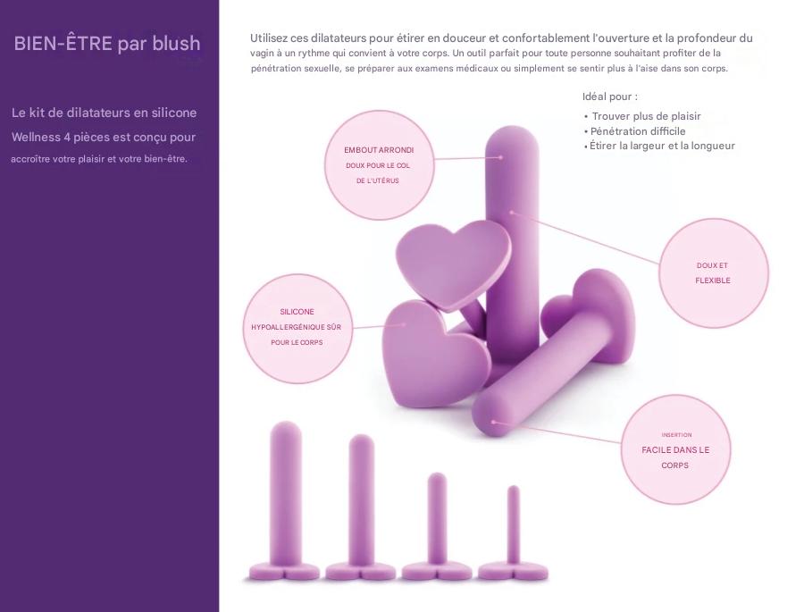 Each vaginal dilator in the Wellness kit is made of pure Purio™ silicone, platinum vulcanized.