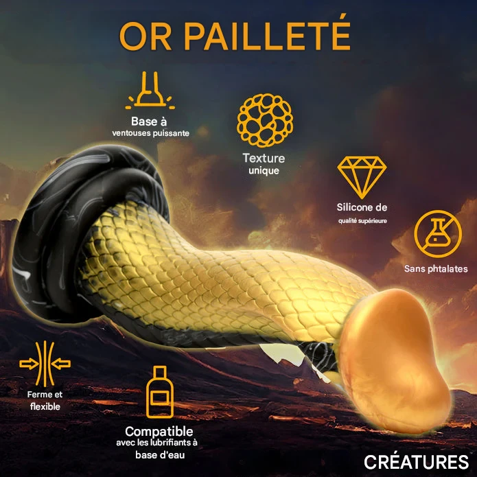 Silicone premium, sûr et agréable du dildo en silicone Serpent Doré.