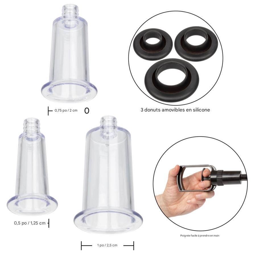 Le kit de pompe corporelle Boundless comprend trois cylindres de tailles différentes.