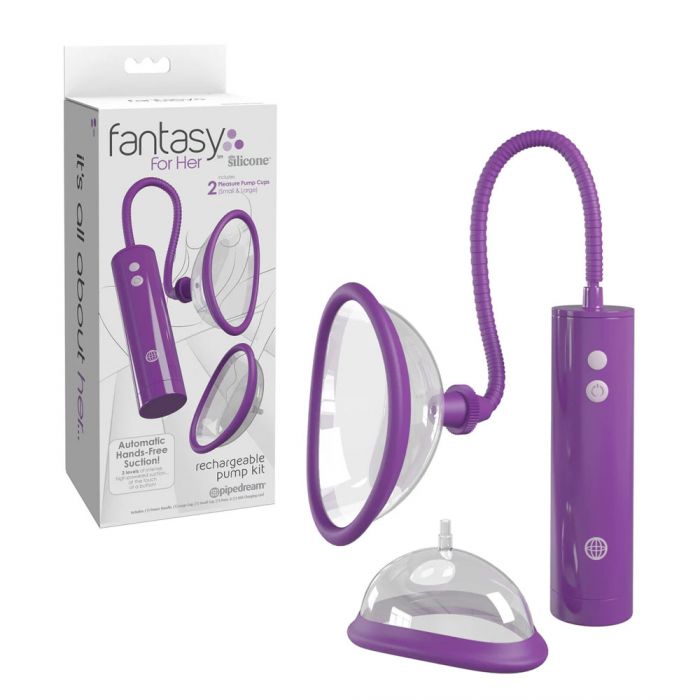 This rechargeable vaginal pump kit offers three suction speeds, easily accessible via the ON/OFF button.