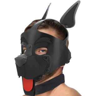 Black Alpha Dog Pup hood - A pup play accessory with a distinctly BDSM style.