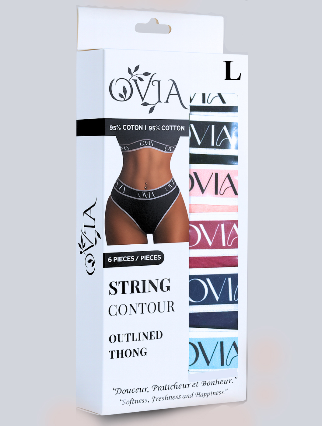 Made from 95% cotton and 5% elastane, OVIA Contour String panties ensure great breathability.