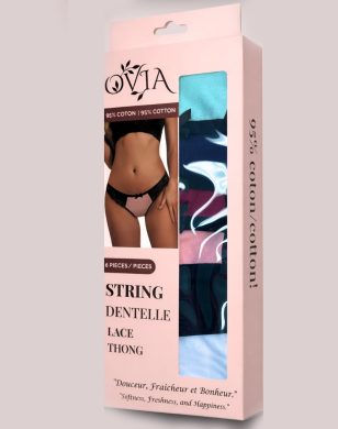 OVIA Lace and Cotton Thongs Box of 6