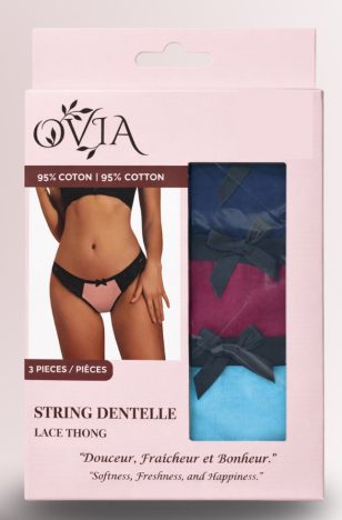 OVIA Lace and Cotton Thong Pack of 3