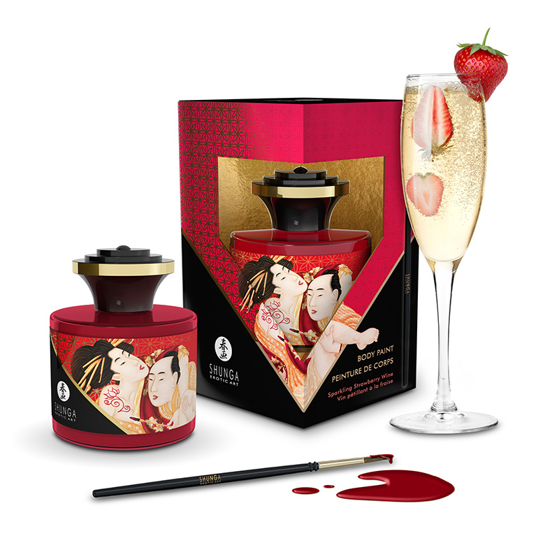 La peinture de corps Shunga comprend un pinceau pour faciliter l’application.