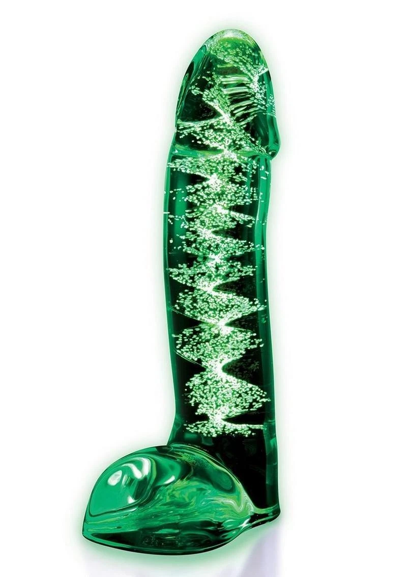 Whipsmart Glow-in-the-Dark Glass Dildo with Balls: Fun and Temperature Play.
