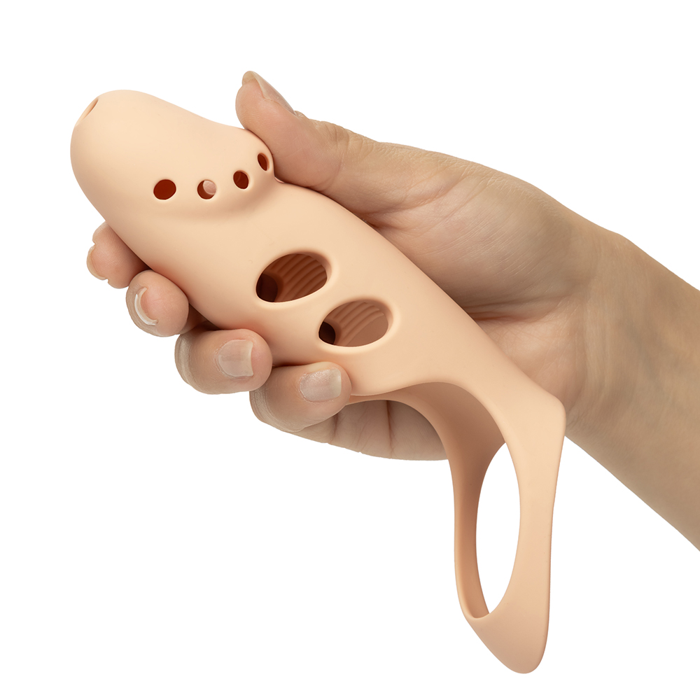 A smooth surface and a textured interior for the Performance Maxx rechargeable vibrating sleeve.