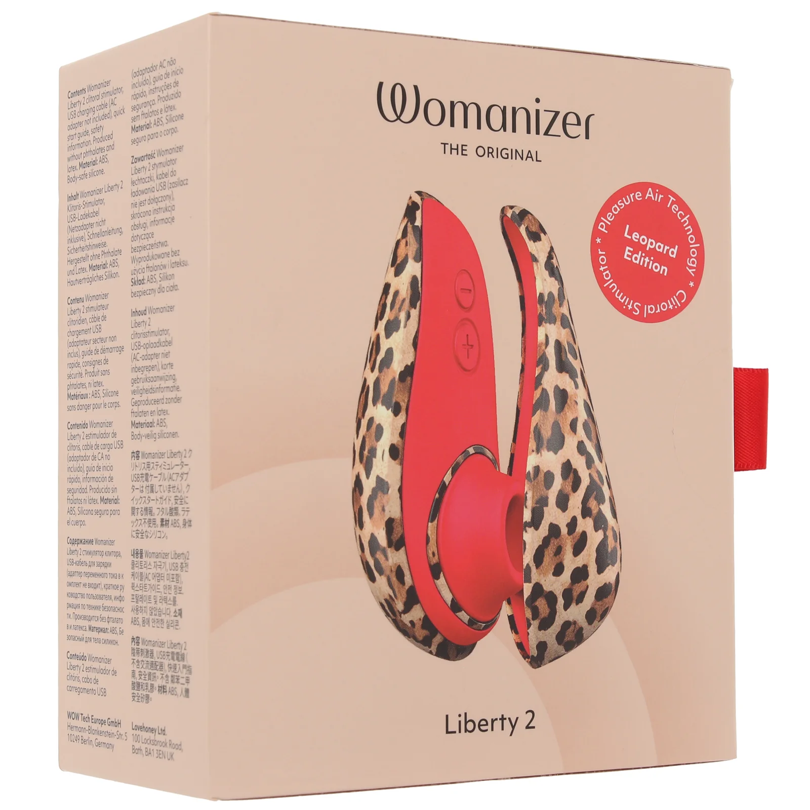 The Womanizer Liberty 2 Leopard clitoral stimulator combines a compact size, a unique style, and Womanizer's Pleasure Air technology.