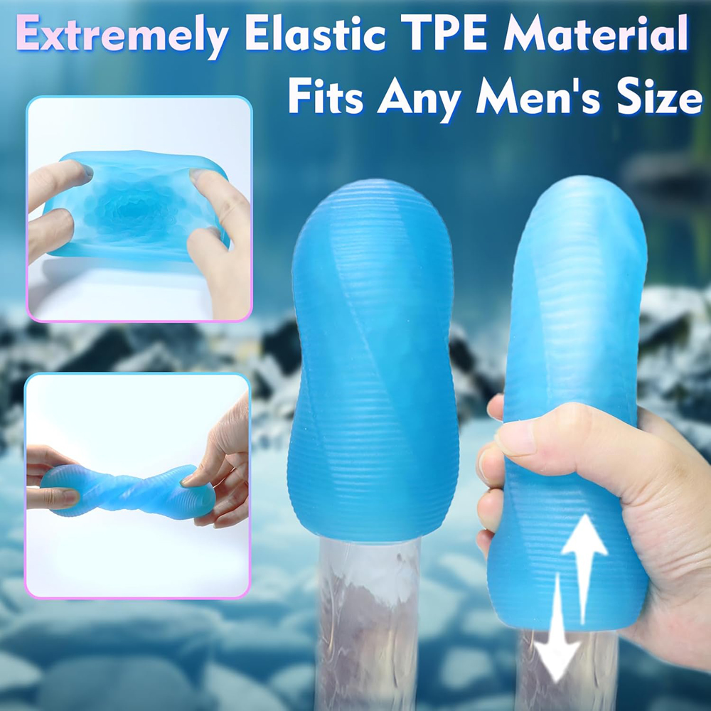 Soft TPE for greater flexibility of the blue Vortex masturbator.