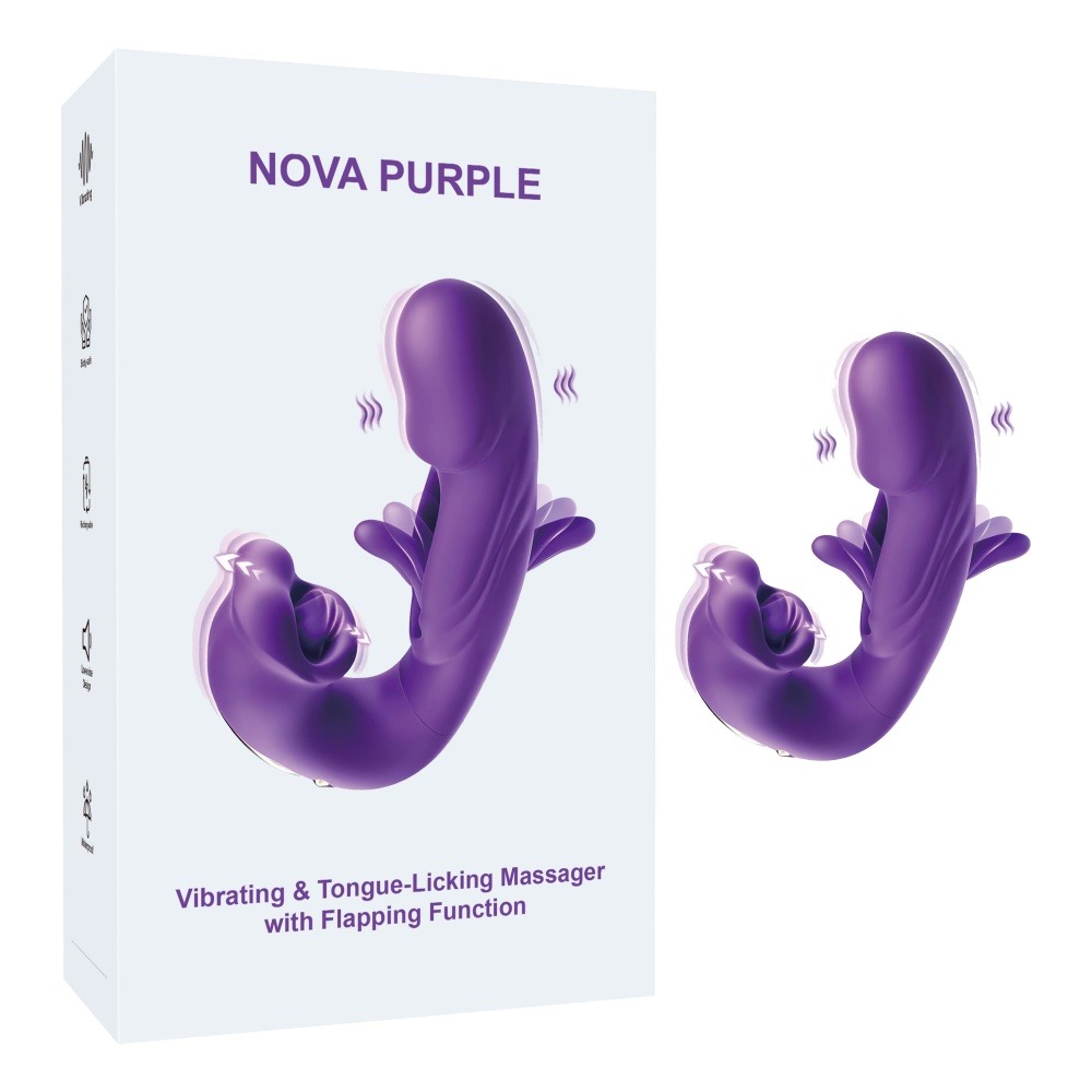 Vibrateur avec mouvement et lécheur Nova – triple stimulation, fonction de battement et sept vitesses.