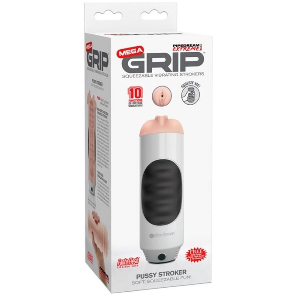 Masturbateur Mega Grip vaginal blanc avec vibration