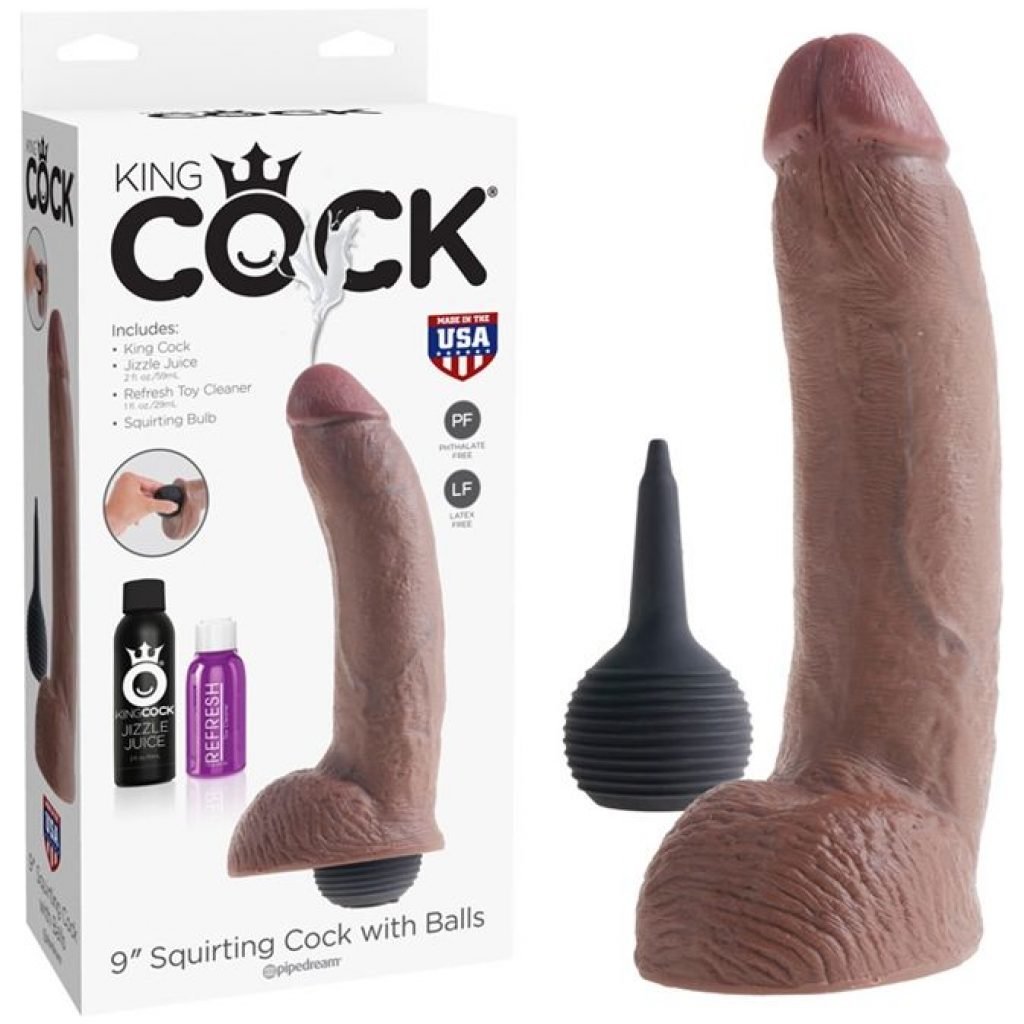 Experience the pinnacle of innovation with the King Cock 9 inch Realistic Brown Squirting Dildo.