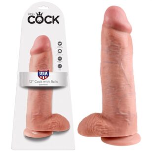 The King Cock 12-inch realistic dildo with suction cup attaches to all smooth surfaces and can also be used with a harness.