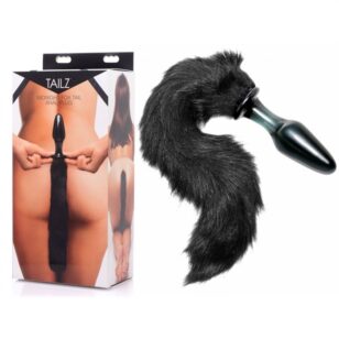Longue queue de renard noir avec dildo anal en verre fera ressortir l'animal en vous !