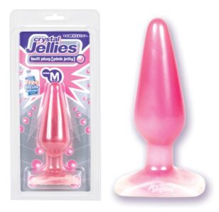 Dildo anal Crystal Jellies® medium. The classic toy for non-beginners, the 5.5 inch Crystal Jellies Butt Plug, from Doc Johnson, has a smooth, teardrop-shaped surface ideal for a pleasing insert. Its soft, supple body accommodates longer use while enhancing the experience. The flared base keeps the toy securely in place.