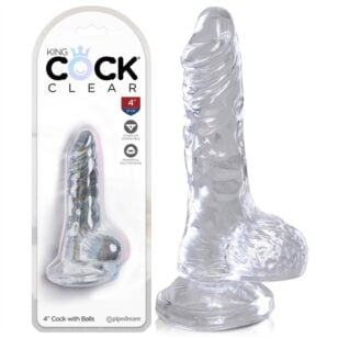Dildo transparent de 4 pouces avec ventouse et testicules de King Cock.