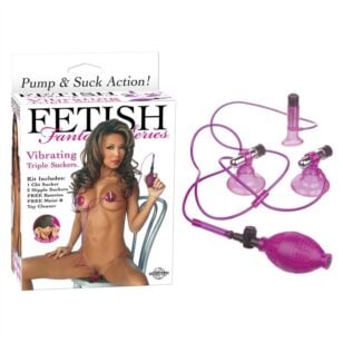 First turn on the 3 mini vibrators of the Triple Super Suck-Her vibrating breast and clitoris pump.