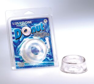 Loveclone transparent round donut for penis pump.