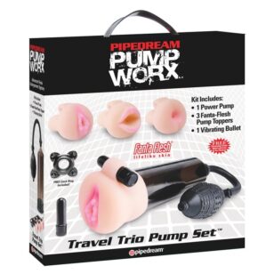 Pompe à pénis et masturbateur Worx Travel Trio Set avec vibration